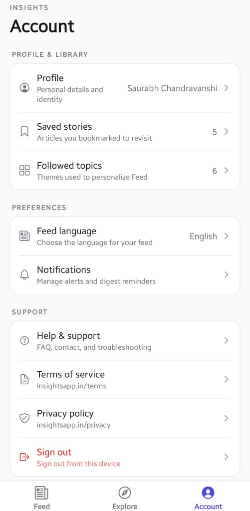 Account and preferences